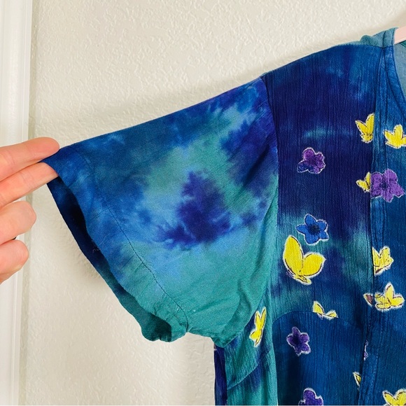 LA CERA Vintage Floral Butterfly Button Down Scoop Neck Rayon Dress Size Large - Picture 3 of 6